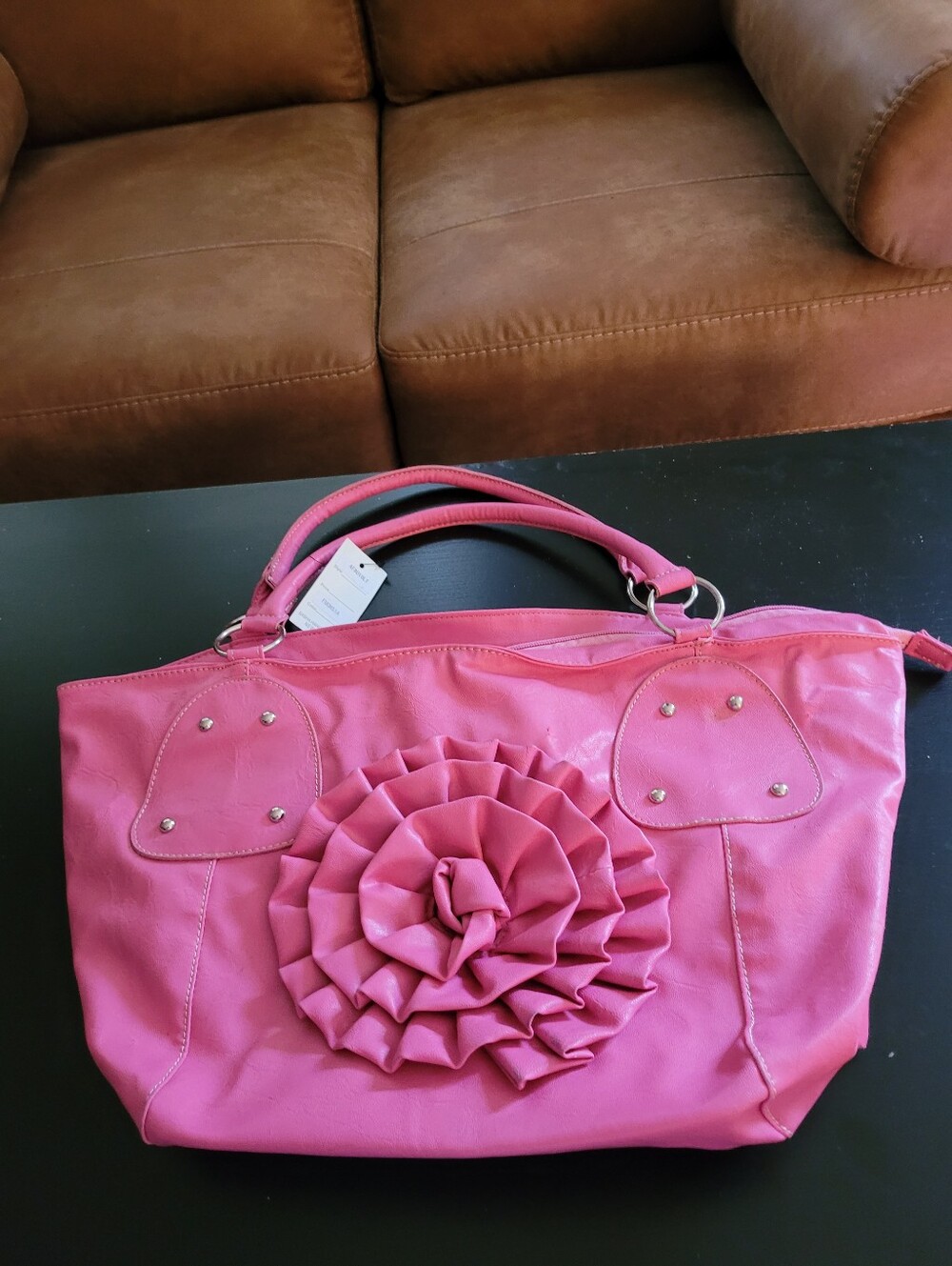 Bright Pink Tote with Rosette Accent - Women Bags